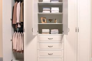 China custom-made mdf wooden closet with gray glass sliding door closet-PR-BK061